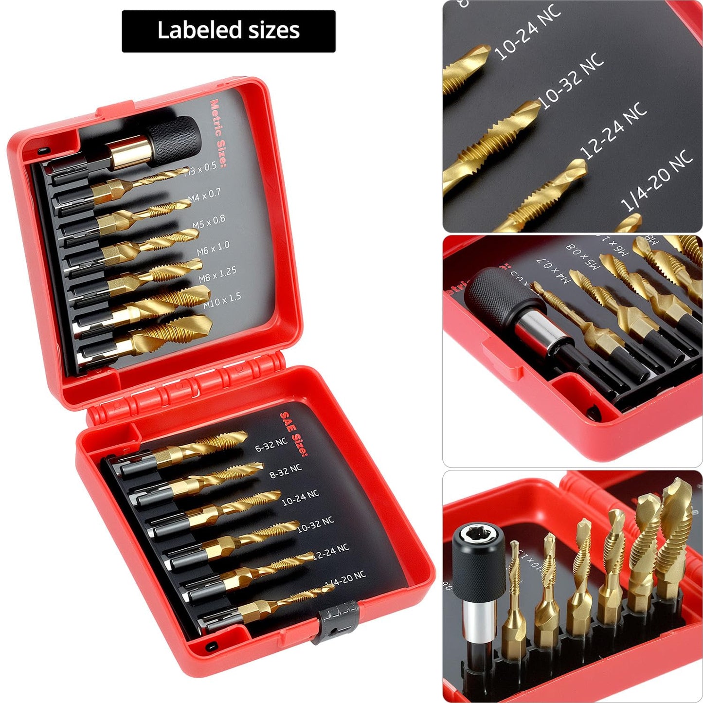 QWORK HSS Tap Bit Set, 13 Pcs SAE/Metric Combination Drill Tap & Tap Bit Set, Screw Tapping Bit Tool for Drilling Tapping