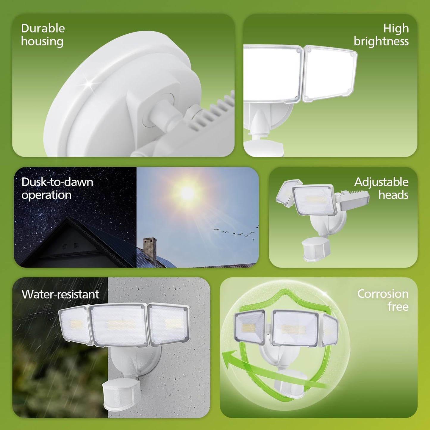 Philips 72W 7400LM LED Security Light with PIR Motion Sensor, 5000K Daylight, 3-Head Outdoor Waterproof Flood Light