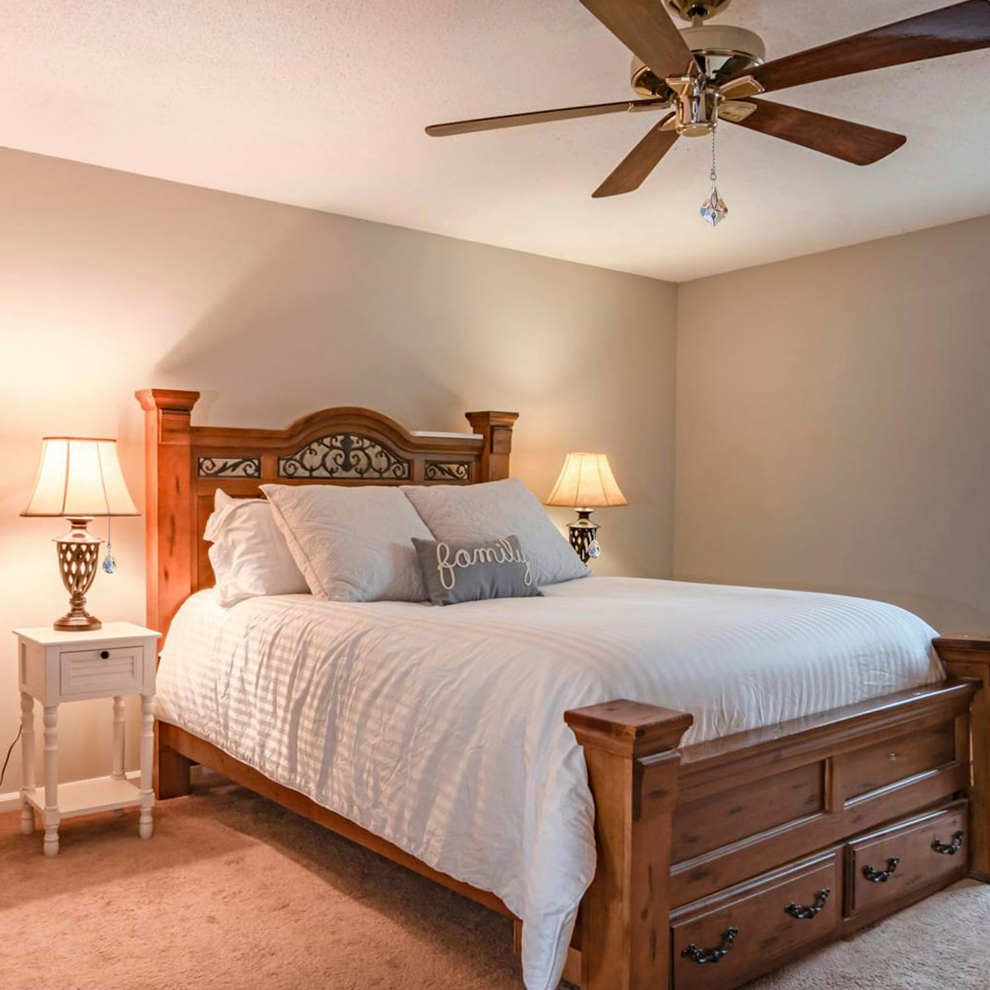 Aceple 2PCS Crystal Ceiling Fan Pull Chain Extender, 20-Inch Clear Beaded Ball Chain with Connector for Light & Fan