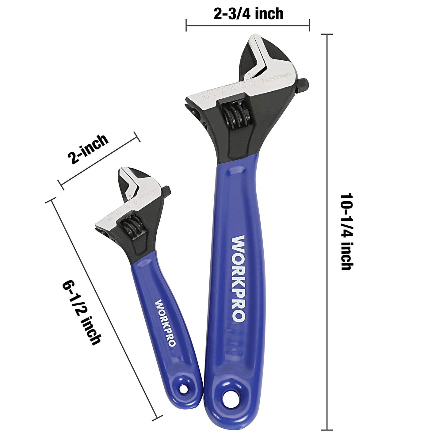 WORKPRO 2-Piece Adjustable Wrench Set, 6" & 10" Black Oxide Cr-V Steel, Metric & SAE, Max Jaw 15/16" & 1-5/16", Home & Garage Use