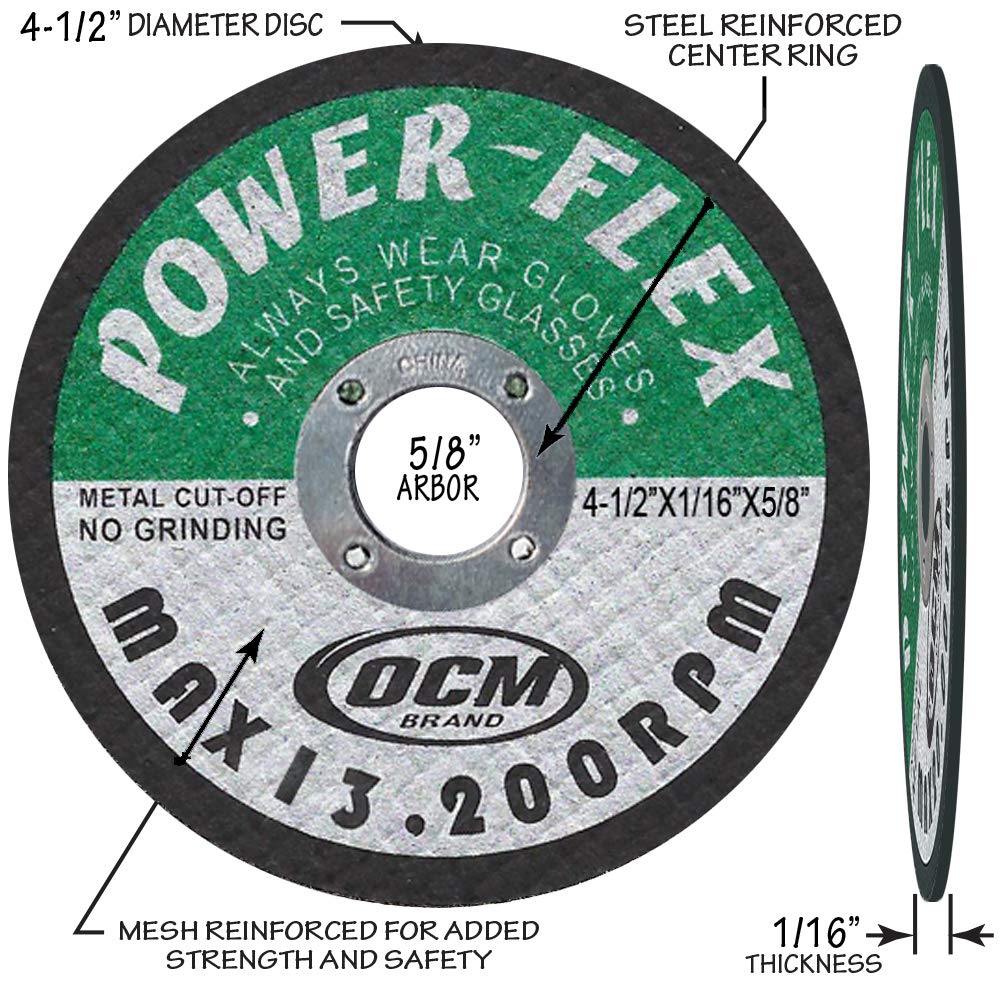 4 1/2 Inch x 1/16 Inch x 5/8 Inch Premium Cut Off Wheels - 10 Pack -, for Cutting All Ferrous Metals and Stainless Steel