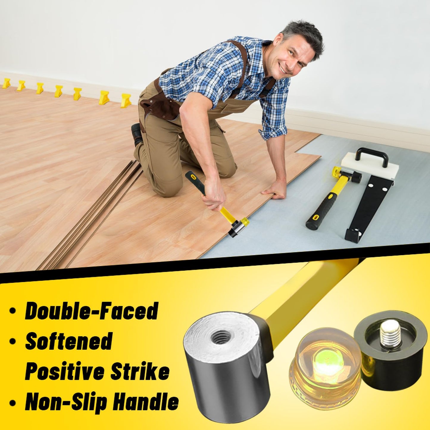 NAACOO Laminate & Vinyl Flooring Installation Kit – Tapping Block, 10” Contour Gauge, Pull Bar, 2-in-1 Spacers, Double-Faced Mallet