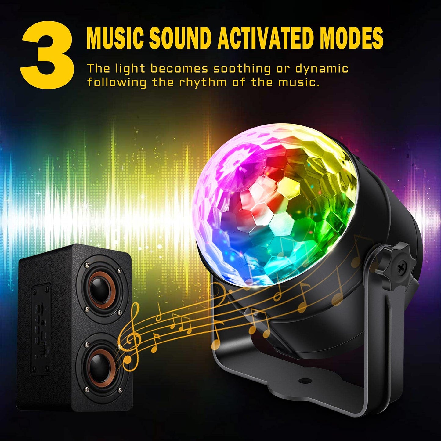 Apeocose 2-Pack Disco Ball Party Lights, Sound Activated with Remote, 12 Strobe Modes, DJ Lights for Christmas, New Year & Parties