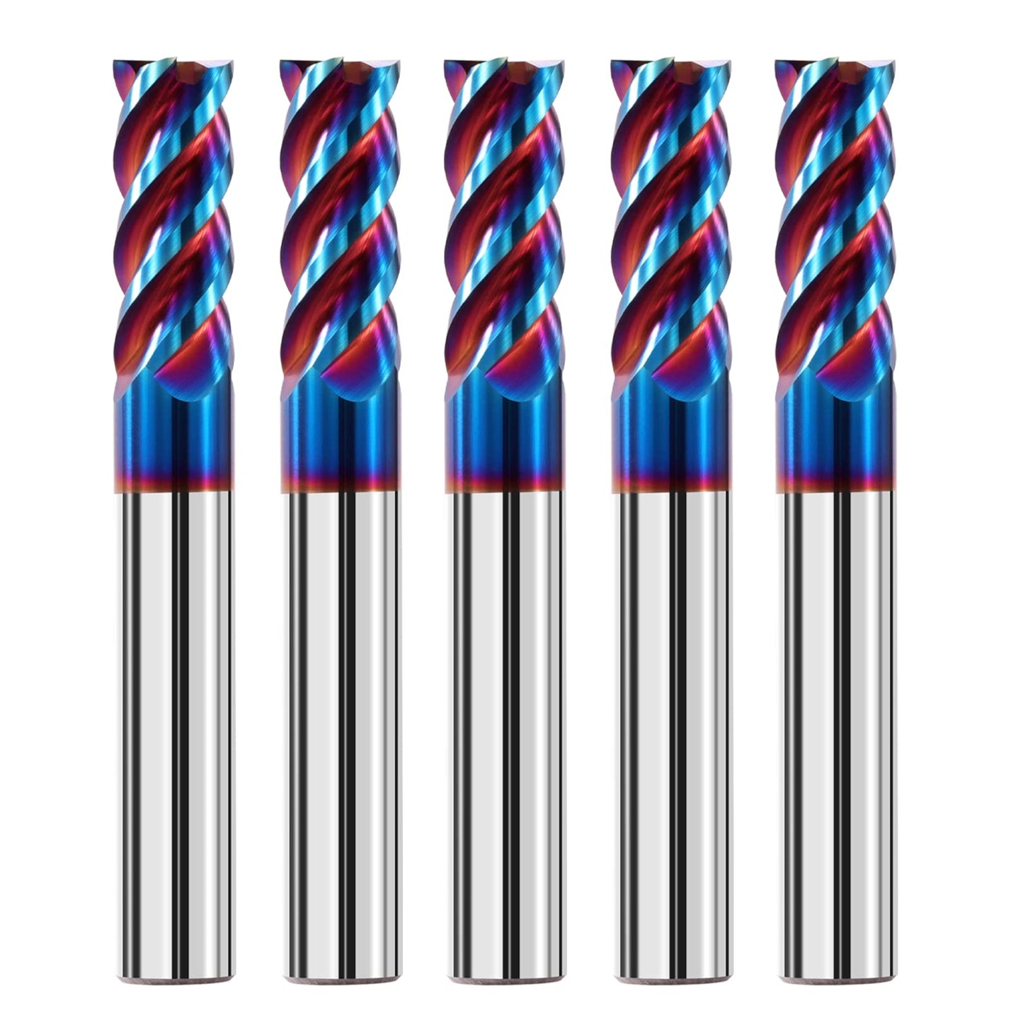 AYCHOLIZ 5PCS 1/8" Solid Carbide Square Nose End Mills Set, 4-Flute CNC Milling Bits for Stainless & Hardened Steel 65HRC