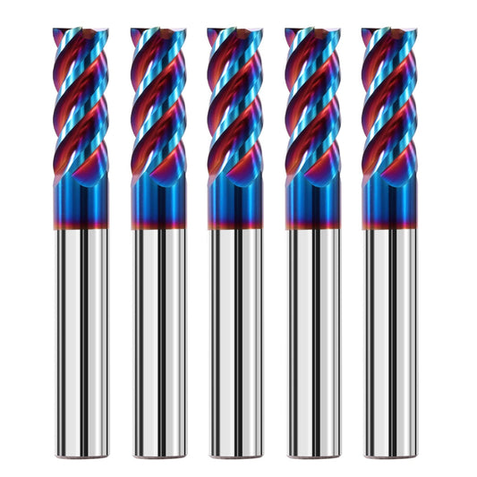 AYCHOLIZ 5PCS 1/8" Solid Carbide Square Nose End Mills Set, 4-Flute CNC Milling Bits for Stainless & Hardened Steel 65HRC