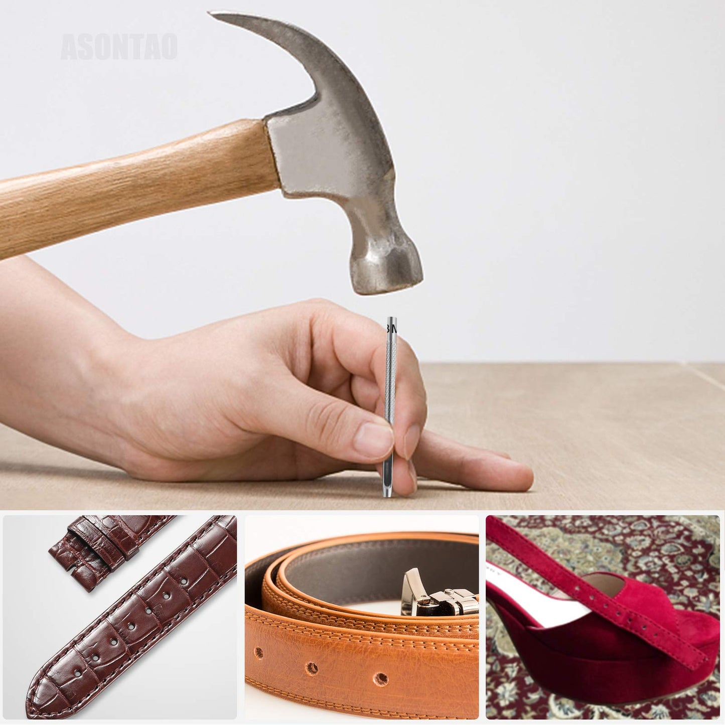 6PCS Hollow Leather Hole Punch Set 1.5-4mm for Belts, Watch Bands, DIY Leather Craft, Repair & Leatherworking Tools - ASONTAO