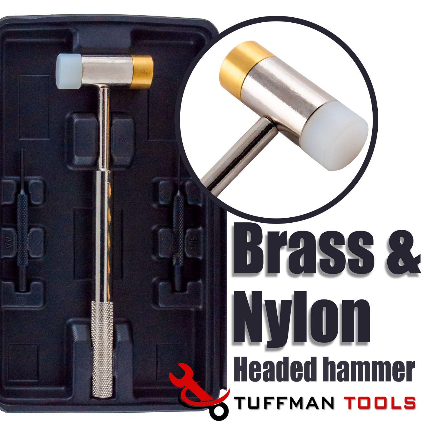 Tuffman Tools 15-Piece Brass Punch Set with Hammer – Steel, Plastic & Brass Punches, Storage Case, Ideal Gunsmithing Roll Pin Set
