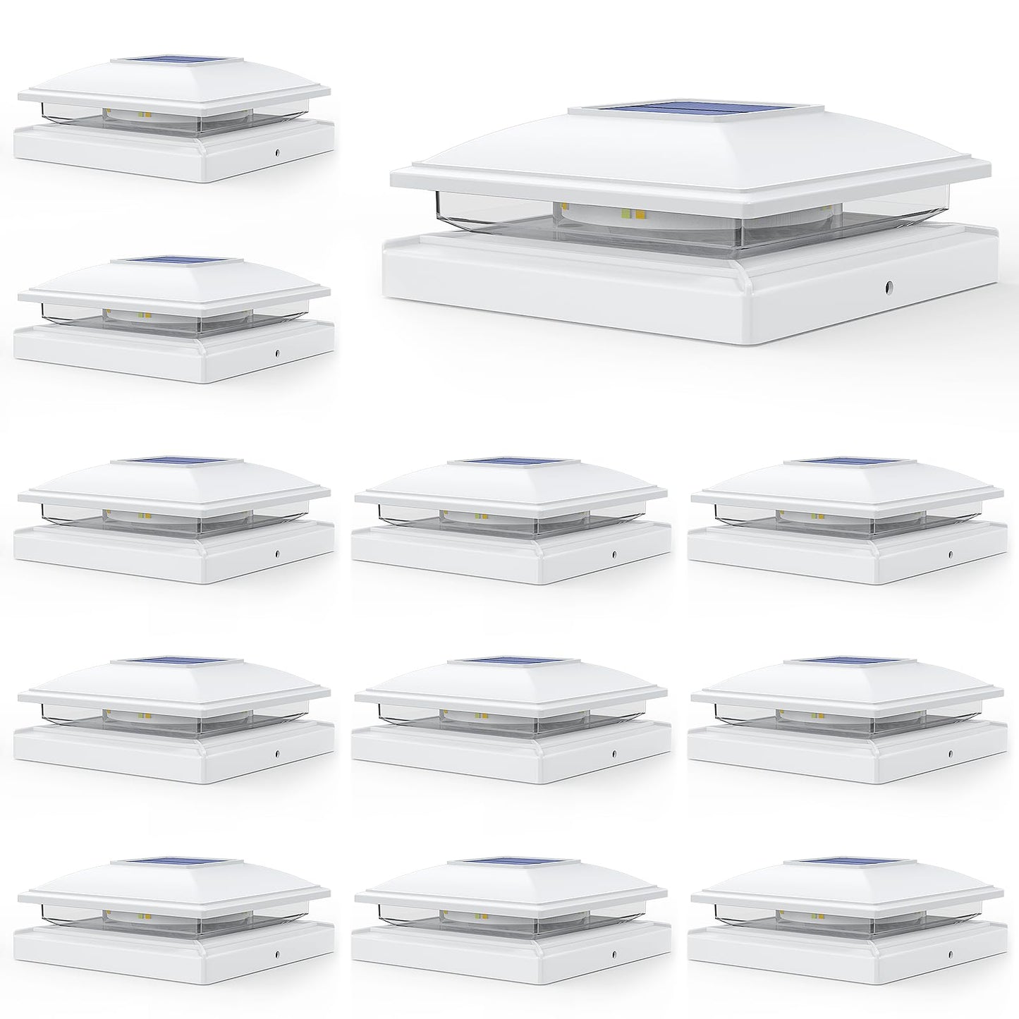 APONUO 12 Pack Solar Post Cap Lights, Warm & Cool Modes, Waterproof Outdoor Fence Lights for 4x4–6x6 Wood & Vinyl Posts, White