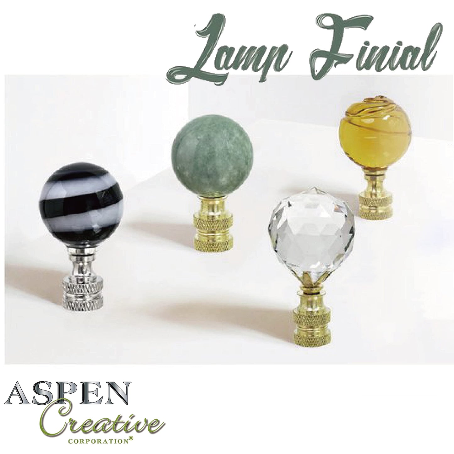 Aspen Creative 24007-21 Light Green Faceted Crystal Lamp Finial in Brass Plated Finish, 2-1/4" Tall (1 Pack)