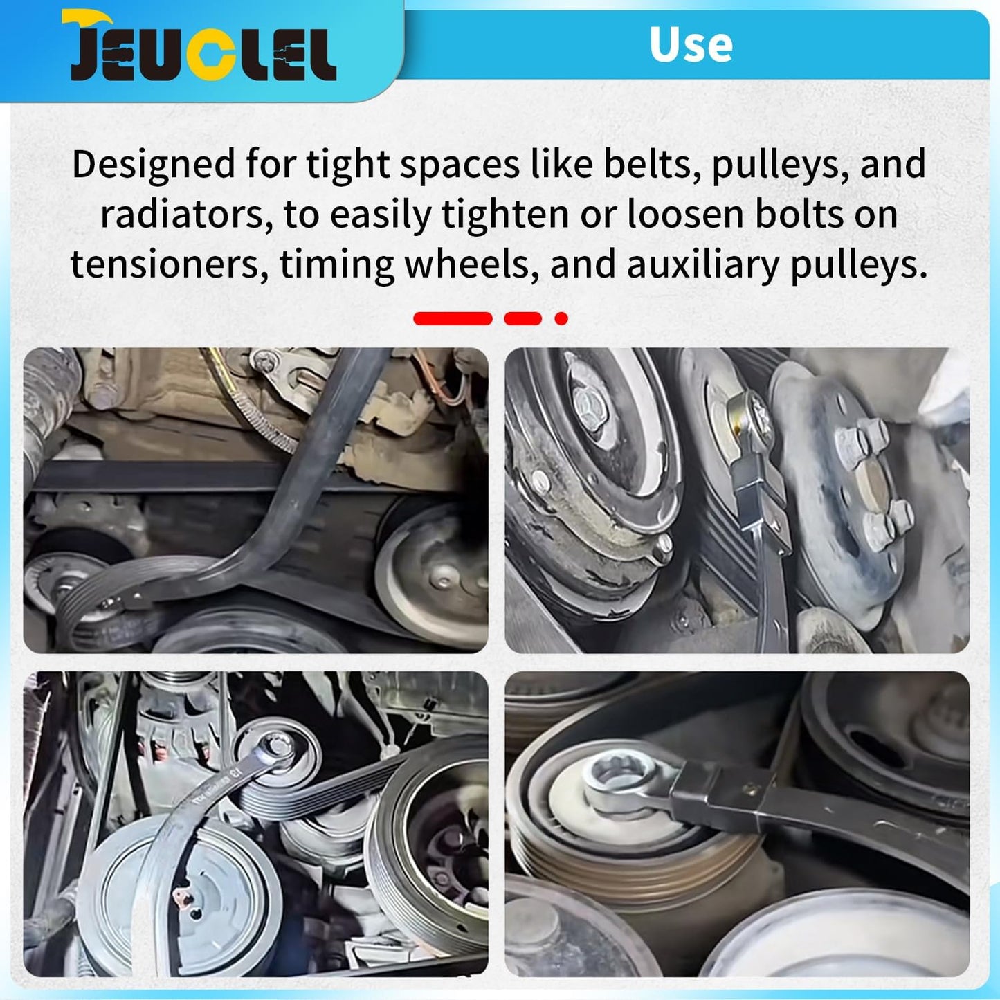 15PCS Universal Serpentine Belt Tensioner Pulley Removal Tool Kit, 12-Point 12-19mm Wrench Set for Engine Timing & Belt Nuts