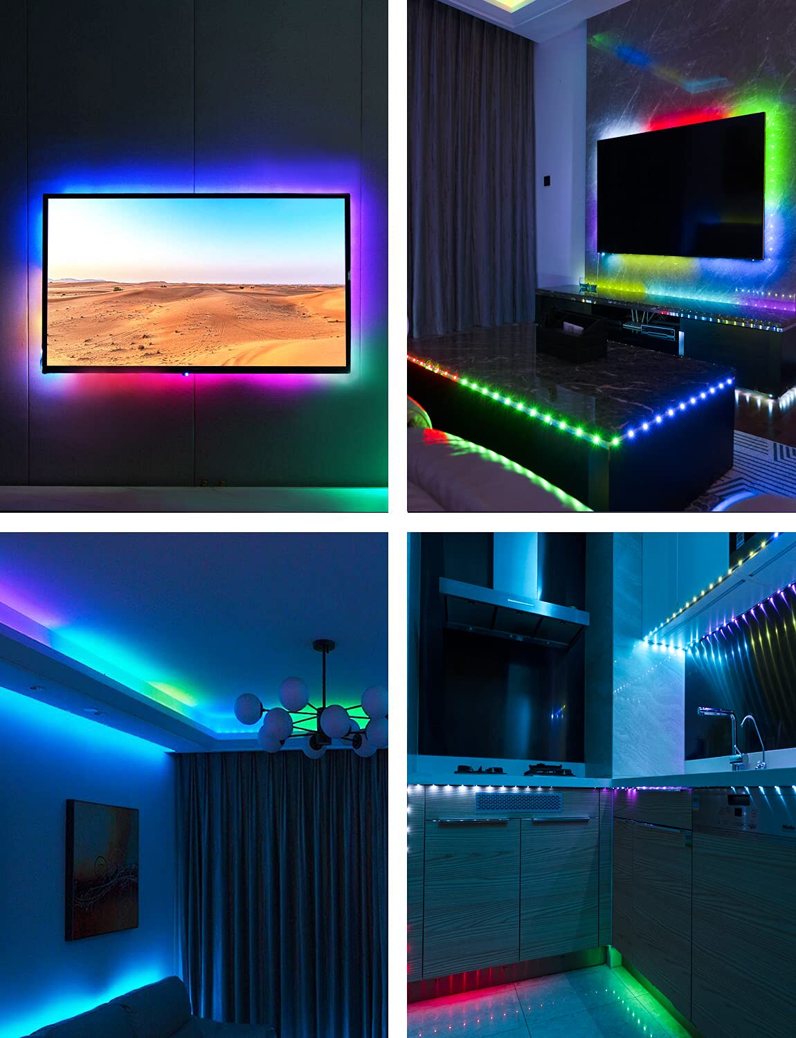 Daymeet 9.8FT LED TV Backlight for 32-60" TVs, RGBICW Color Changing Strip, Music Sync, Bluetooth APP Control, USB LED Lights for Bedroom