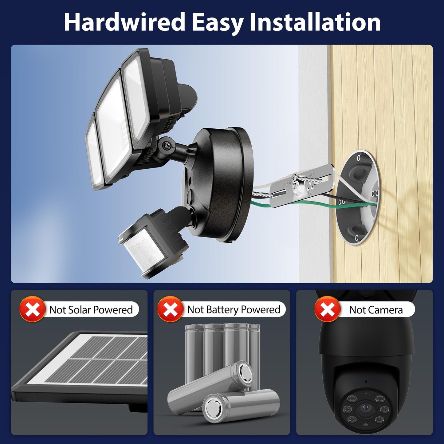 Onforu 75W LED Motion Sensor Flood Light, 7000lm, 3-Head Outdoor Security Light, IP65 Waterproof, Dusk-to-Dawn, 6500K for Yard & Garage