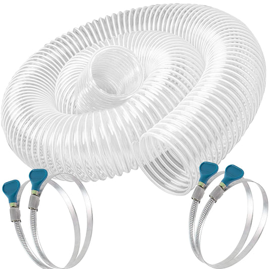Heavy PVC Dust Collection Hose 4" x 10', Flexible Clear PVC Fume Collection Hose, Puncture-Resistant, Reinforced With Coated Wire Helix