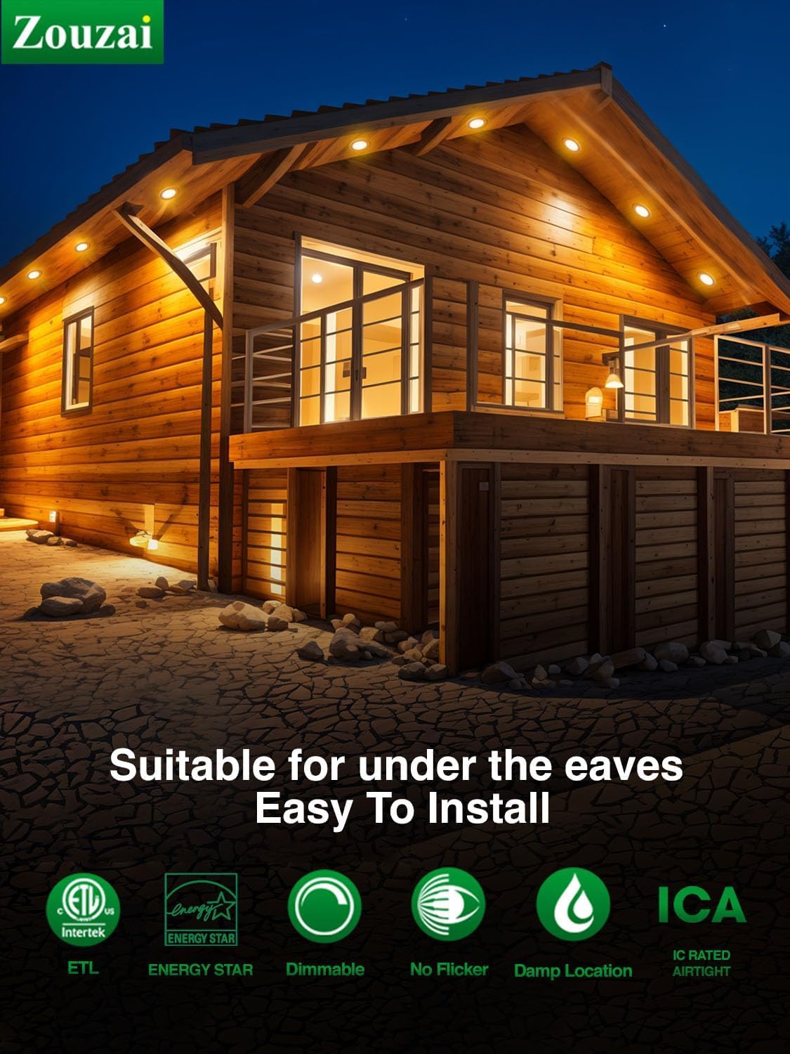 Zouzai 4" Black LED Recessed Ceiling Light 5CCT 9W Dimmable w/ Junction Box, 2700K-5000K, ETL & Energy Star Certified, 6 Pack