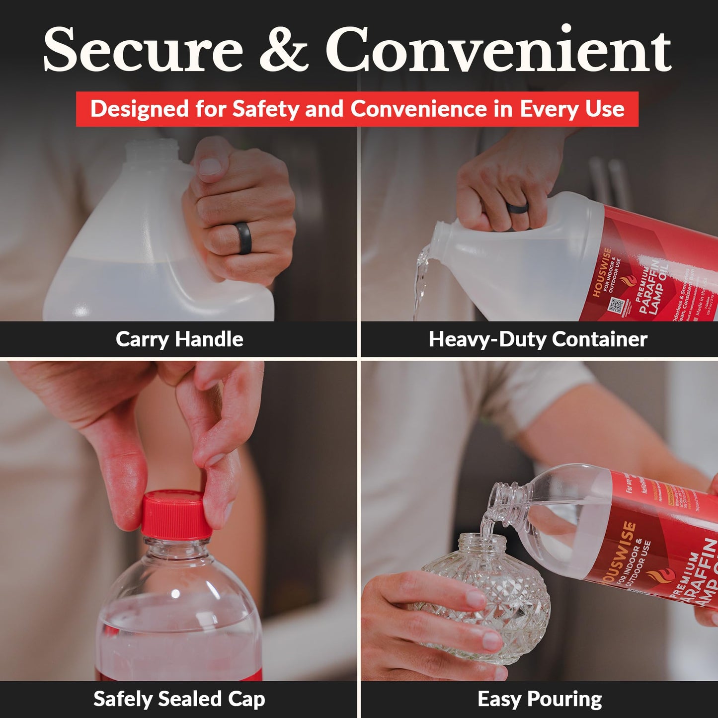 Houswise Premium Liquid Paraffin Lamp Oil for Indoor Use 1 Gallon - Indoor Smokeless Odorless Paraffin Oil Fuel for Lamps, Lantern, Candle