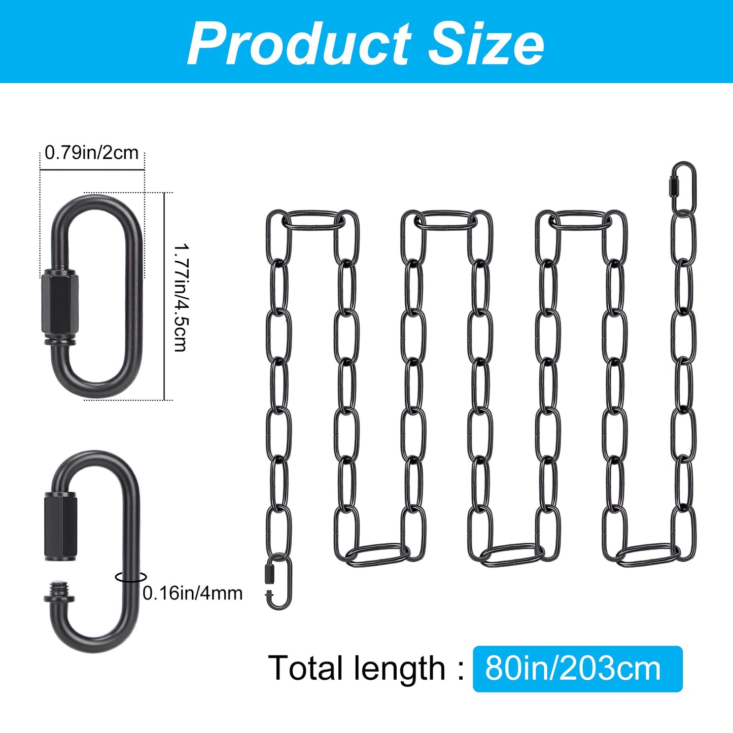 6ft Black Metal Pendant Lamp Chain – Adjustable Heavy-Duty Fixture with Detachable Links, Supports Up to 66 lbs Hanging Lamps