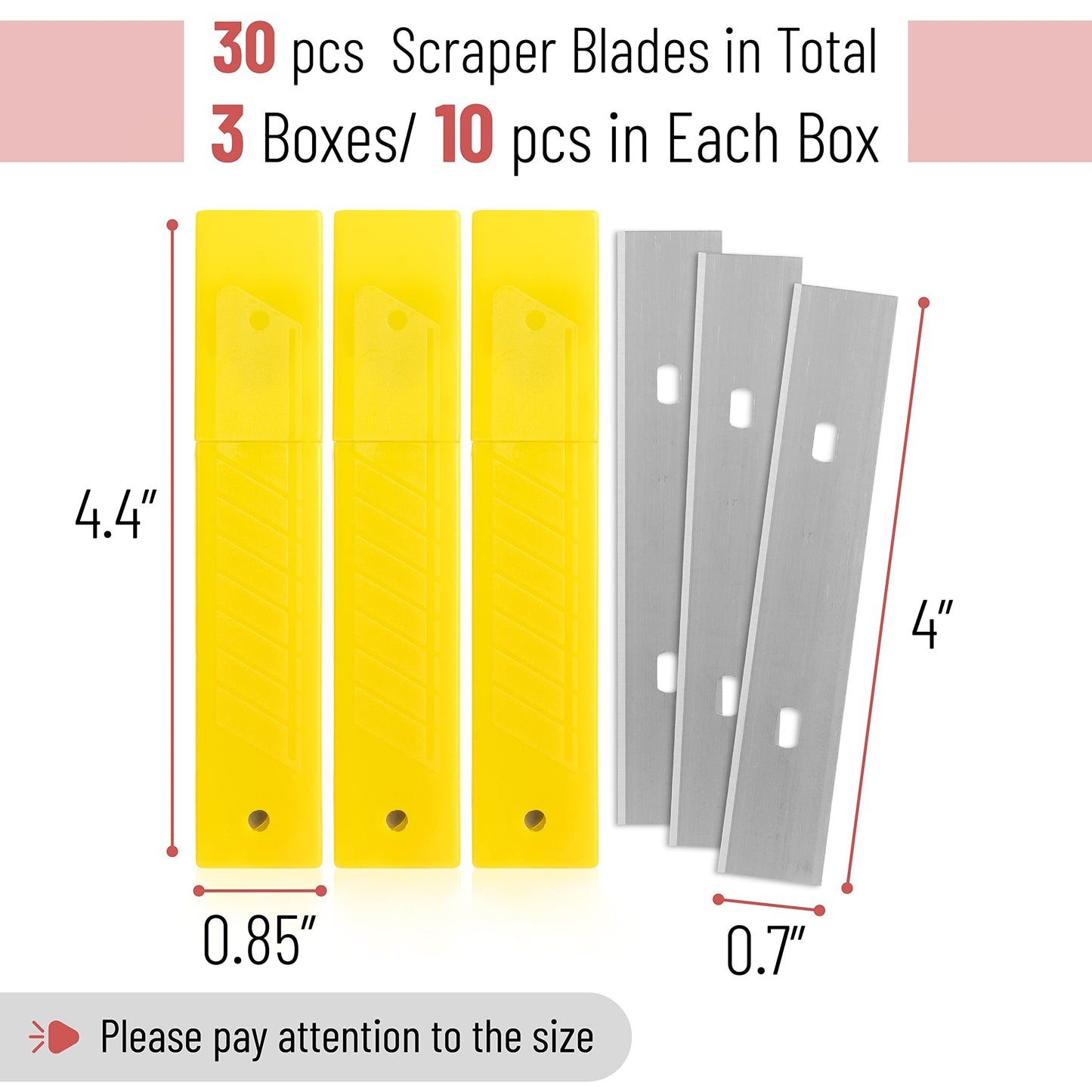 Bates 30-Pack 4" Carbon Steel Scraper Blades, Floor & Paint Razor Blade Replacement for Scrapers