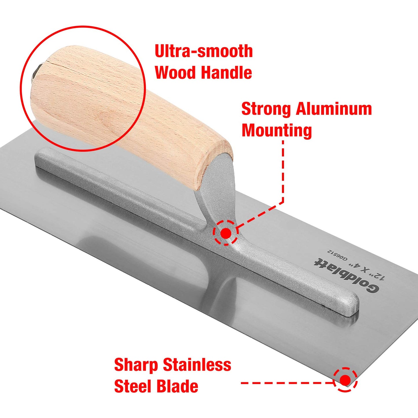 Goldblatt 3-Piece Drywall Trowel Set, Carbon Steel Plastering & Finishing Trowels 14", 12", 8" with Wood Handles for Sheetrock