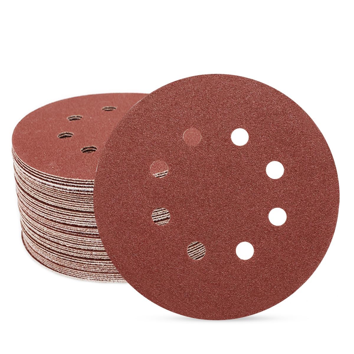 SUPBICCO 5 Inch 8 Hole Sanding Discs Hook and Loop, 50 PCS 80 Grit Round Sand Paper Disc, Aluminum Oxide Sandpaper Pads for Random Orbital Sander
