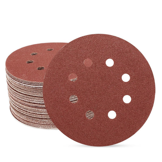 SUPBICCO 5 Inch 8 Hole Sanding Discs Hook and Loop, 50 PCS 80 Grit Round Sand Paper Disc, Aluminum Oxide Sandpaper Pads for Random Orbital Sander