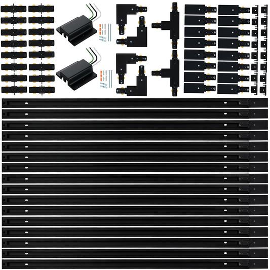 Zanixor 52FT Black H Track Lighting Kit with Floating Canopy, I&L&T Connector, End Caps & Live End Feed for 120V H-Style 3-Wire