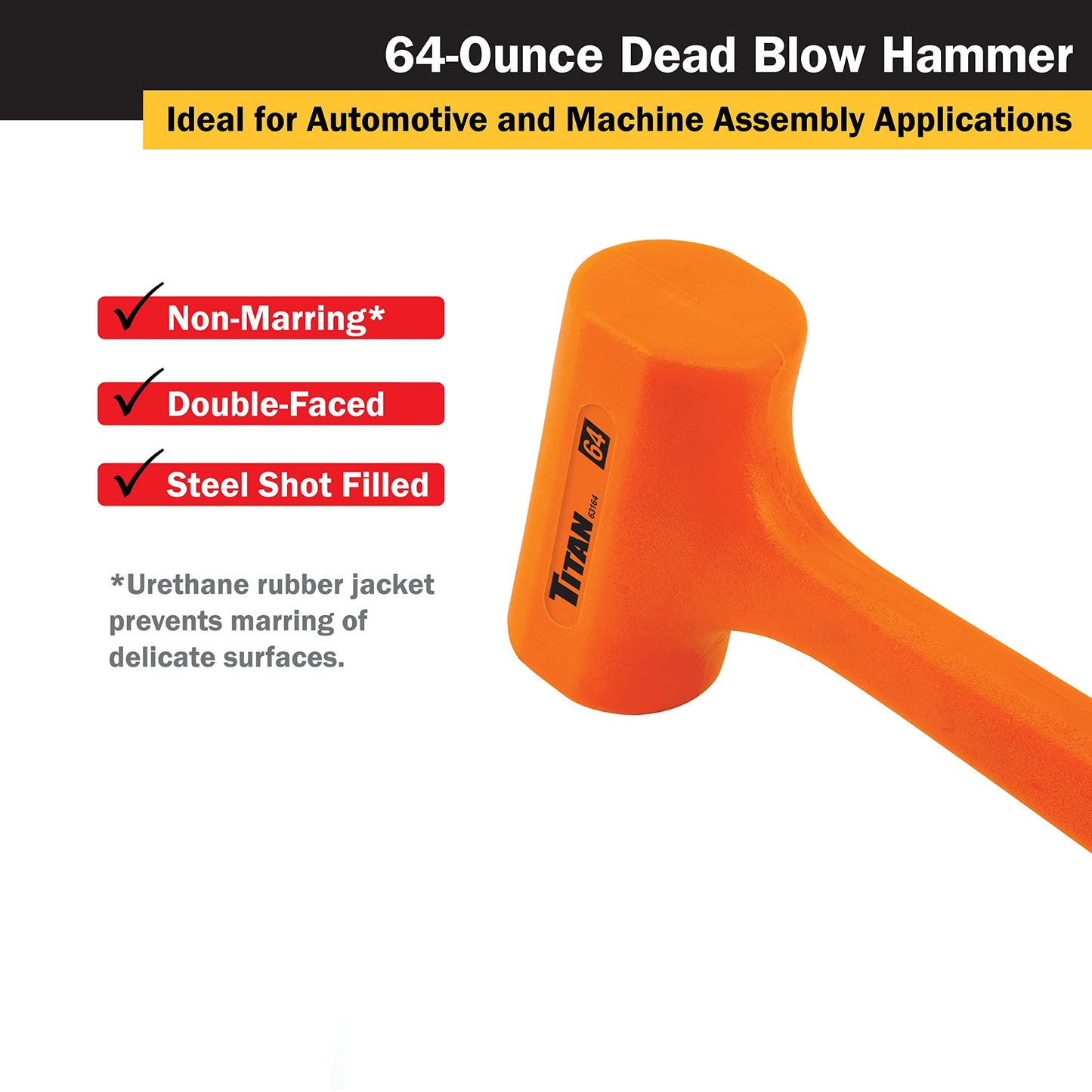 Titan 63164 4lb Dead Blow Hammer with Steel Shot Filled Head, Spark & Rebound Resistant, 14.25" Non-slip Diamond Textured Handle