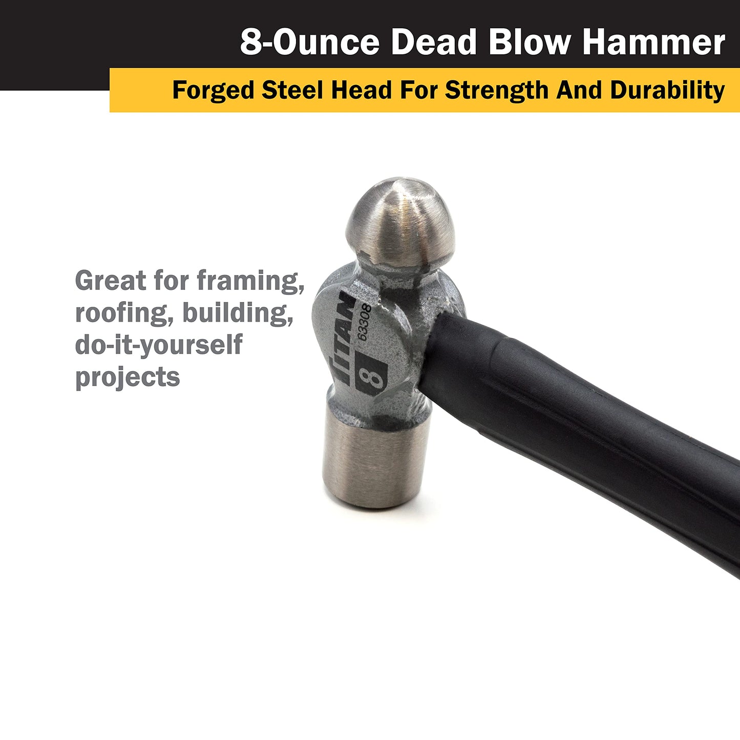 Titan 63302 2-Piece Ball Pein Hammer Set, Includes 8oz & 16oz Ball Peen, Forged Steel Heads, Shock Absorbing Fiberglass Handles & Textured Grips