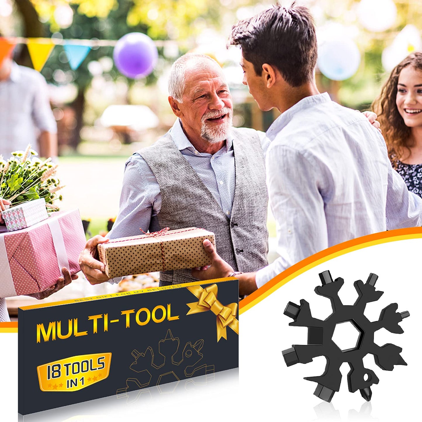 Snowflake 18-in-1 Multitool 2-Pack – Christmas Stocking Stuffers for Men, Dad, Husband, Gifts from Kids (Silver & Black)