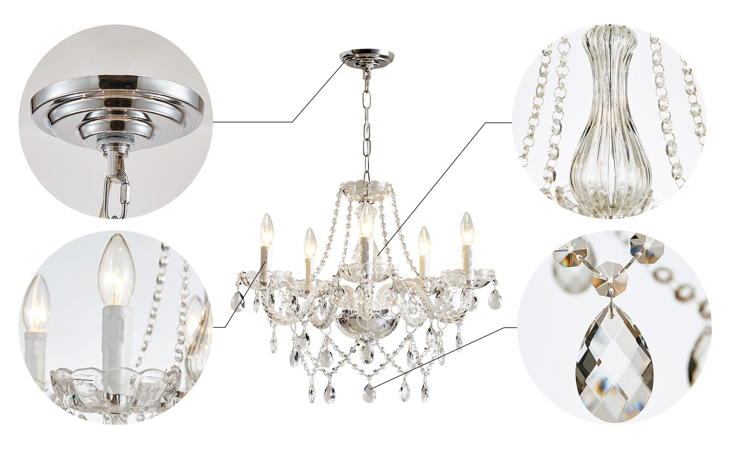 Saint Mossi 5 Light Modern Contemporary Elegant K9 Crystal Glass Chandelier Pendant Ceiling Lighting Fixture