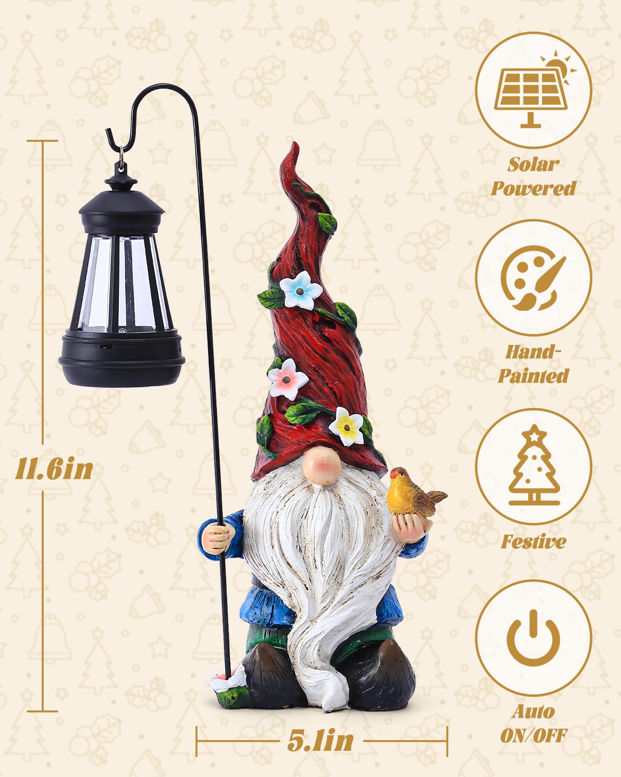 Pohabery Christmas Gnomes Outdoor Statue with Solar Lights – Garden & Patio Decor, Yard Gnomes, Holiday Gifts for Women & Mom