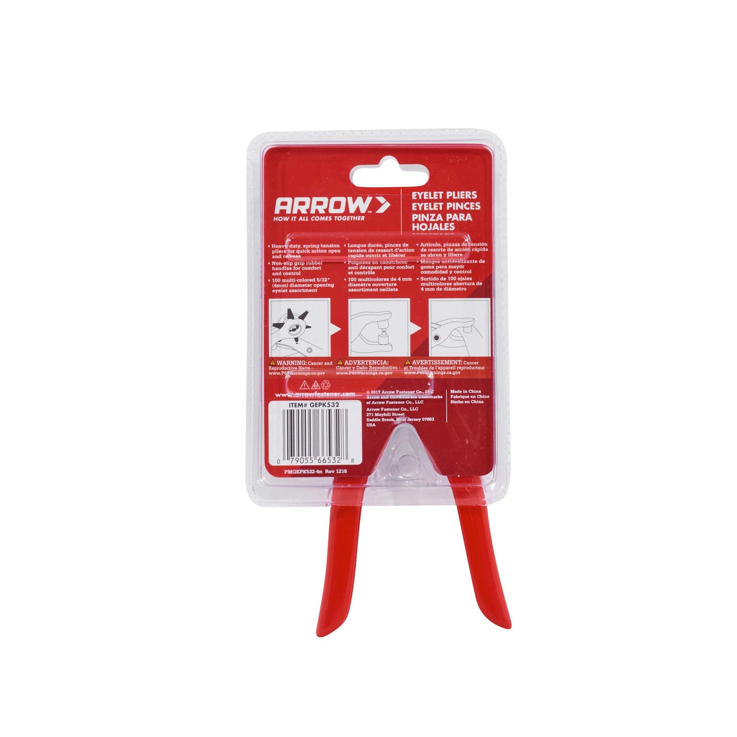 Arrow GEPK532 Eyelet Tool Kit, Hole Punch Pliers for Fabric, Leather, Canvas, Includes 100 Eyelets, 5/32-Inch, Gold,silver