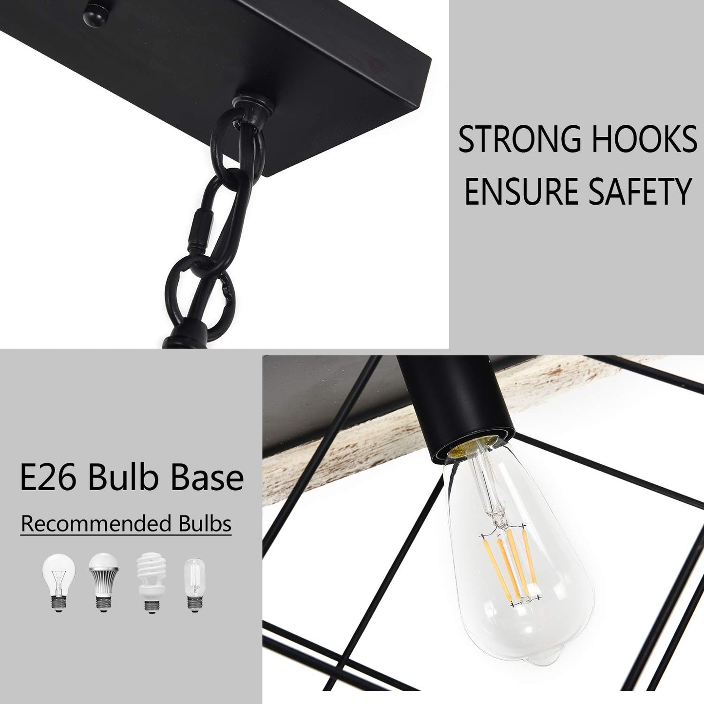 **Luupyia Farmhouse Rectangular Chandelier, 5-Light Rustic Linear Island Pendant for Kitchen, Dining Room & Pool Table, Beige**