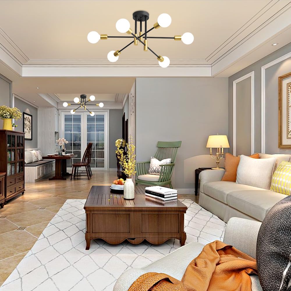 Biewalk 6-Light Sputnik Chandelier, 31" Gold & Black Modern Ceiling Light for Dining Room, Living Room, Kitchen Island