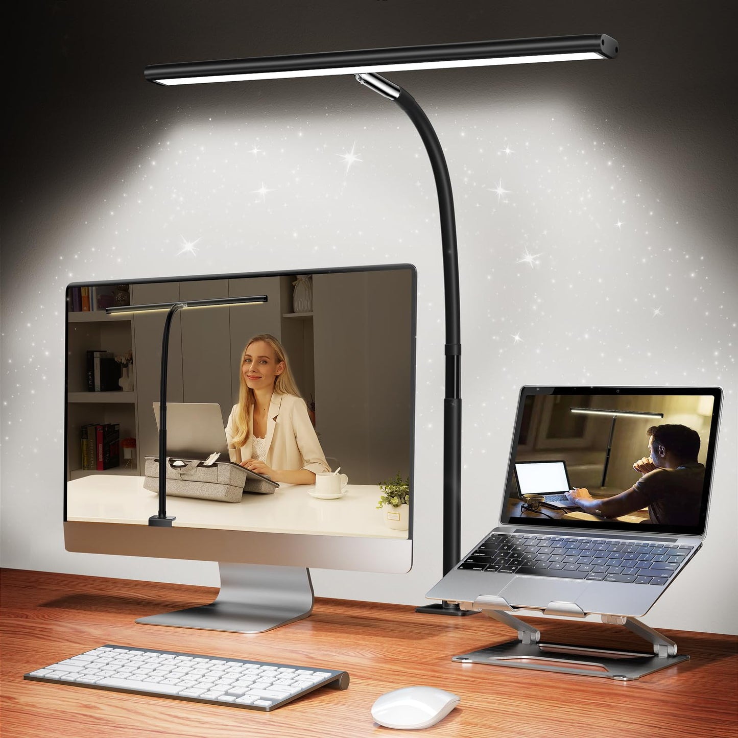 Airlonv LED Desk Lamp, Eye-Caring, Stepless Dimming, Flexible Gooseneck, USB & Clamp, Adjustable Light for Reading, Study, Work