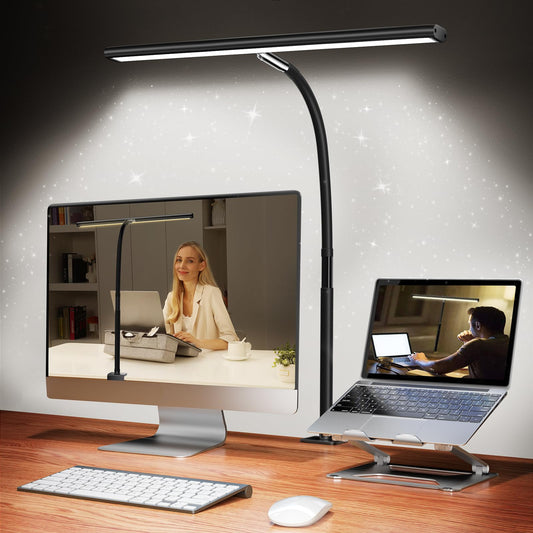 Airlonv LED Desk Lamp, Eye-Caring, Stepless Dimming, Flexible Gooseneck, USB & Clamp, Adjustable Light for Reading, Study, Work