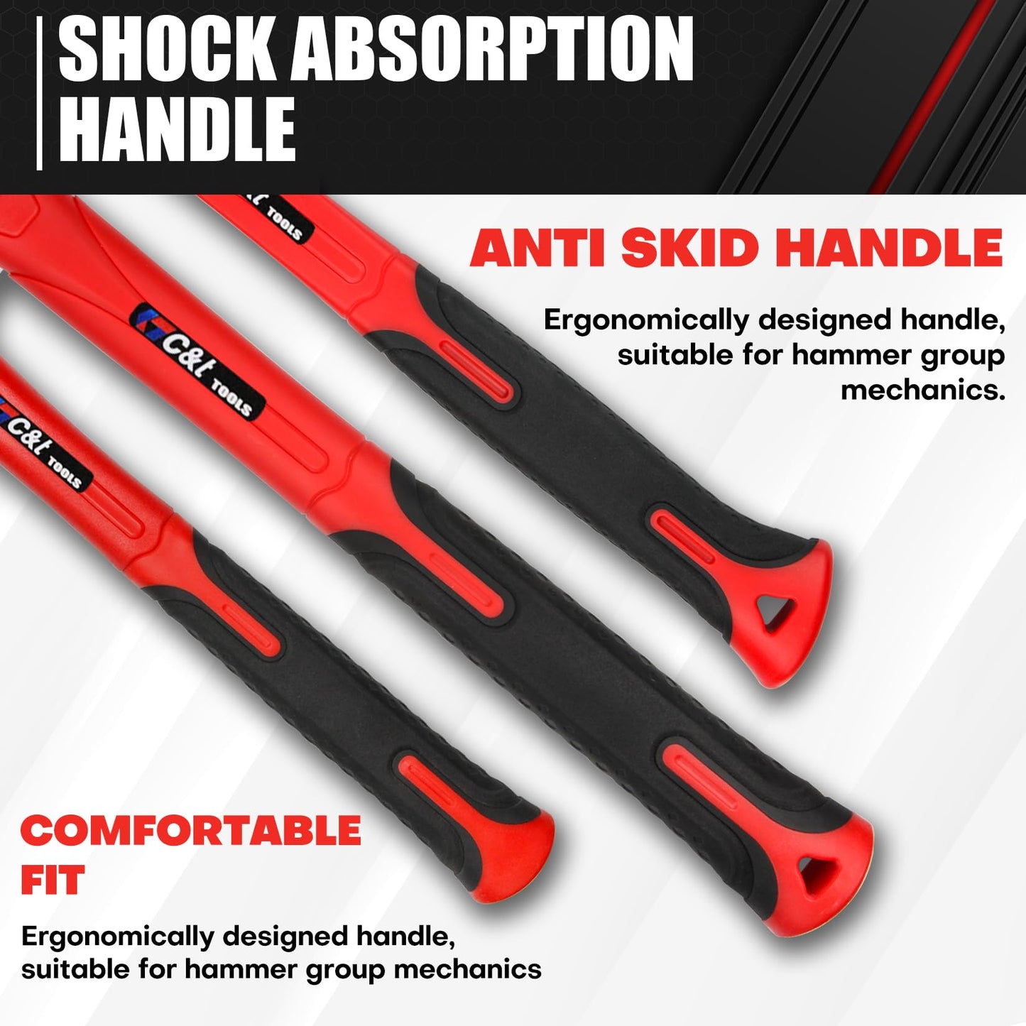 C&T 5-Piece Hammer & Mallet Set – 16oz & 32oz Ball Peen, 32oz Rubber Mallet, 3lb Sledge & Cross Peen, Fiberglass Handles