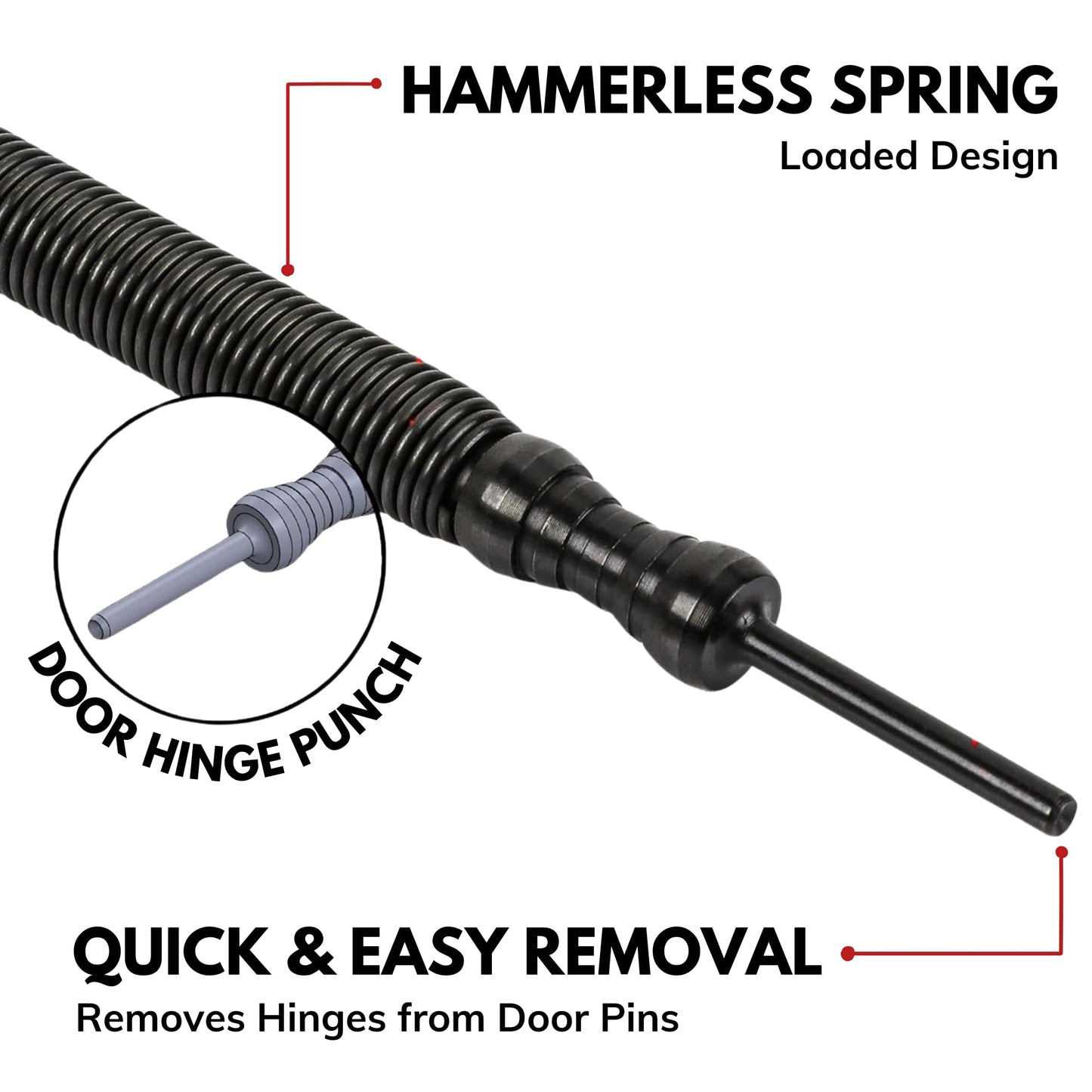 HIT Tool Spring-Driven Door Hinge Pin Removal Tool – Steel-Faced Hammer, Compact Hammerless Design, Easy Pin Install & Removal, USA Made