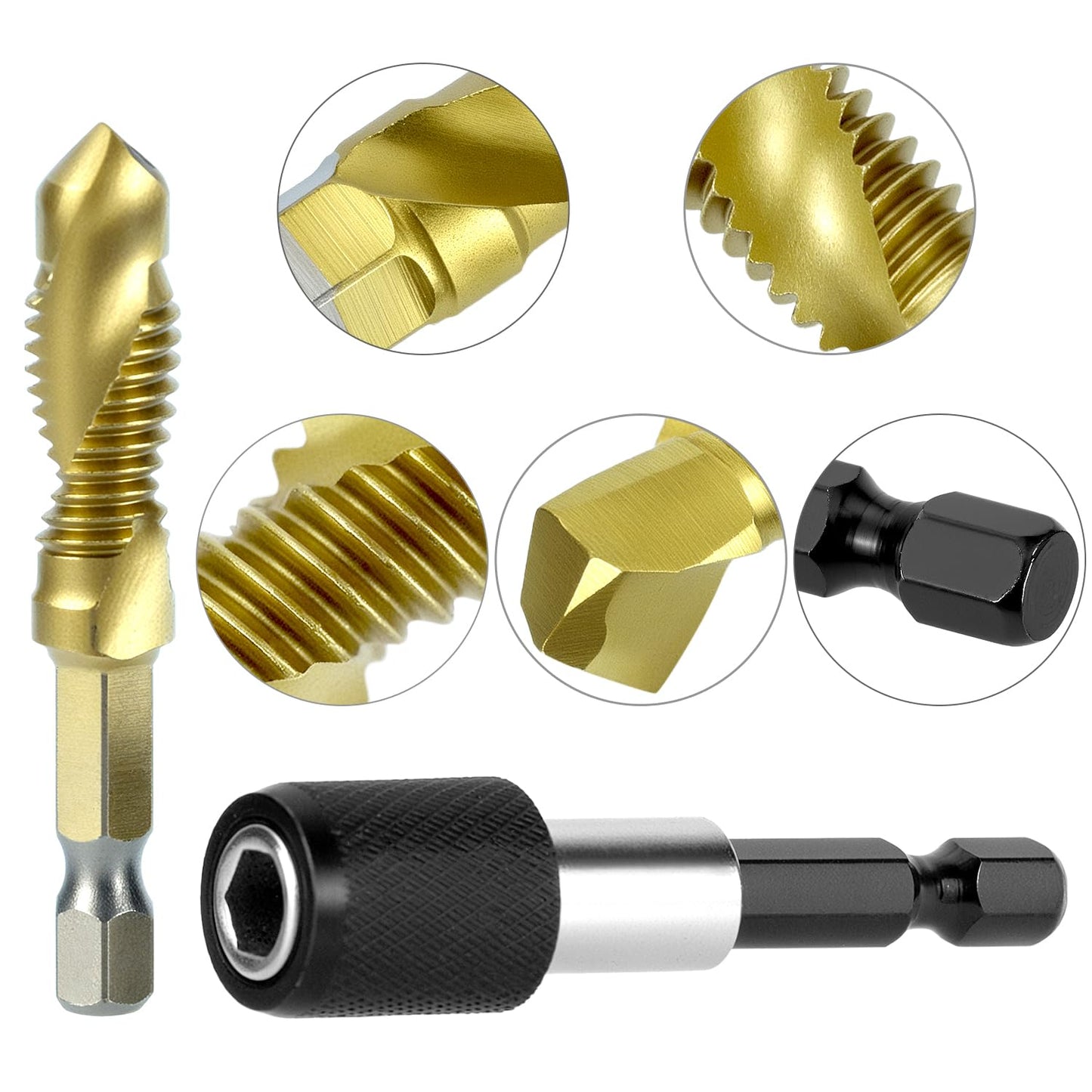 QWORK HSS Tap Bit Set, 13 Pcs SAE/Metric Combination Drill Tap & Tap Bit Set, Screw Tapping Bit Tool for Drilling Tapping