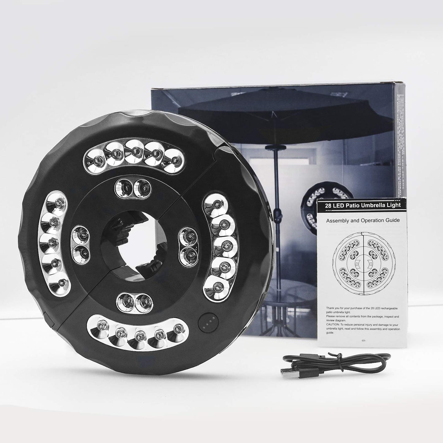 Umbrella Light for Patio, 28 LED Cordless with 3 Brightness Modes, Built-in Battery, 220LM, for Camping, Tent & Outdoor Use