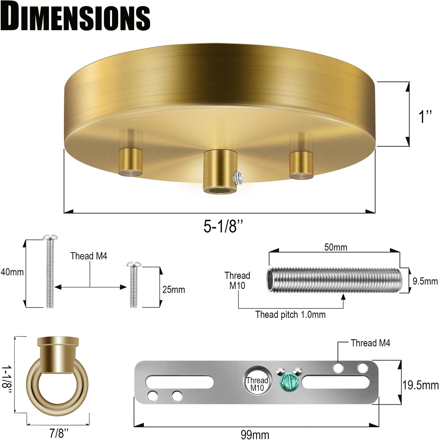 MAYOMAJO 5-1/8" Light Canopy Kit – Heavy Duty Ceiling Cover Plate & Mounting Hardware for Chandeliers, Pendant Lamps, DIY Projects (Brass)