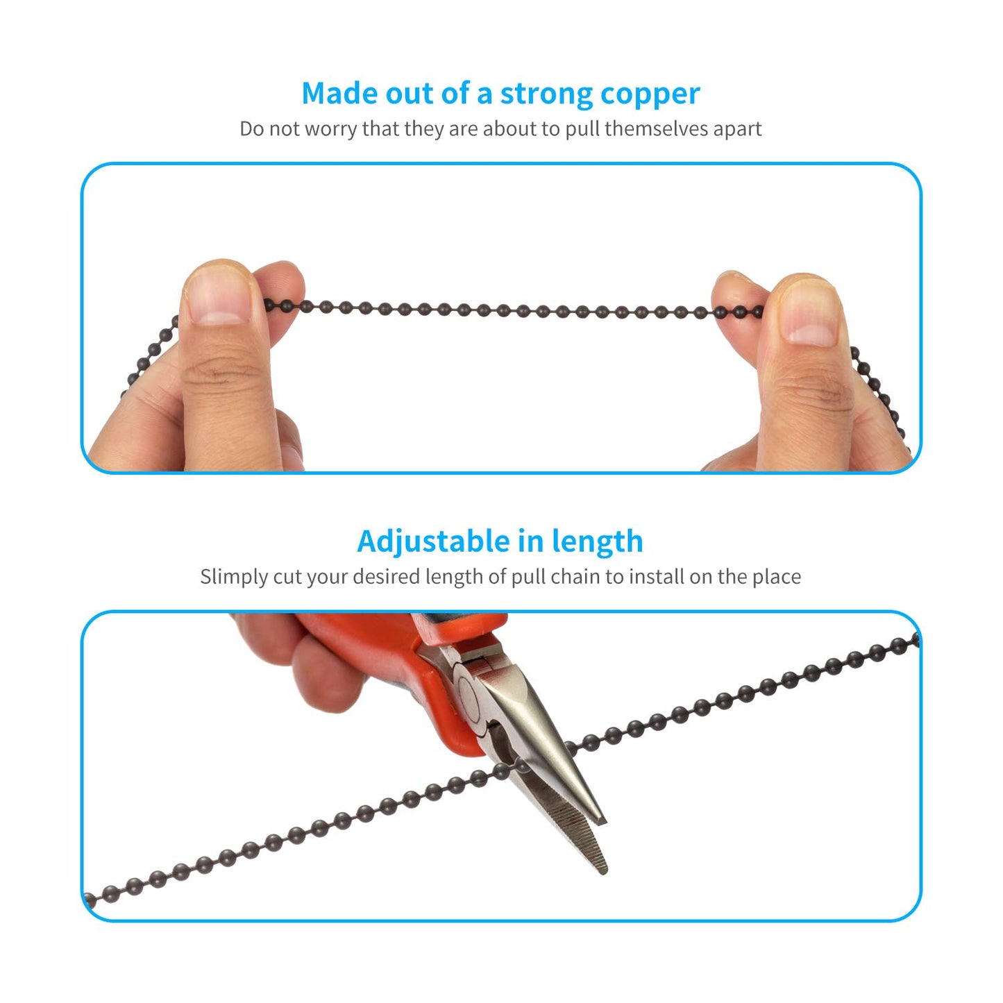 Ceiling Fan Pull Chain Set, 4 Beaded Ball Pendants, 8 Loop Connectors & 2 Extenders 36" – Oil Rubbed Bronze