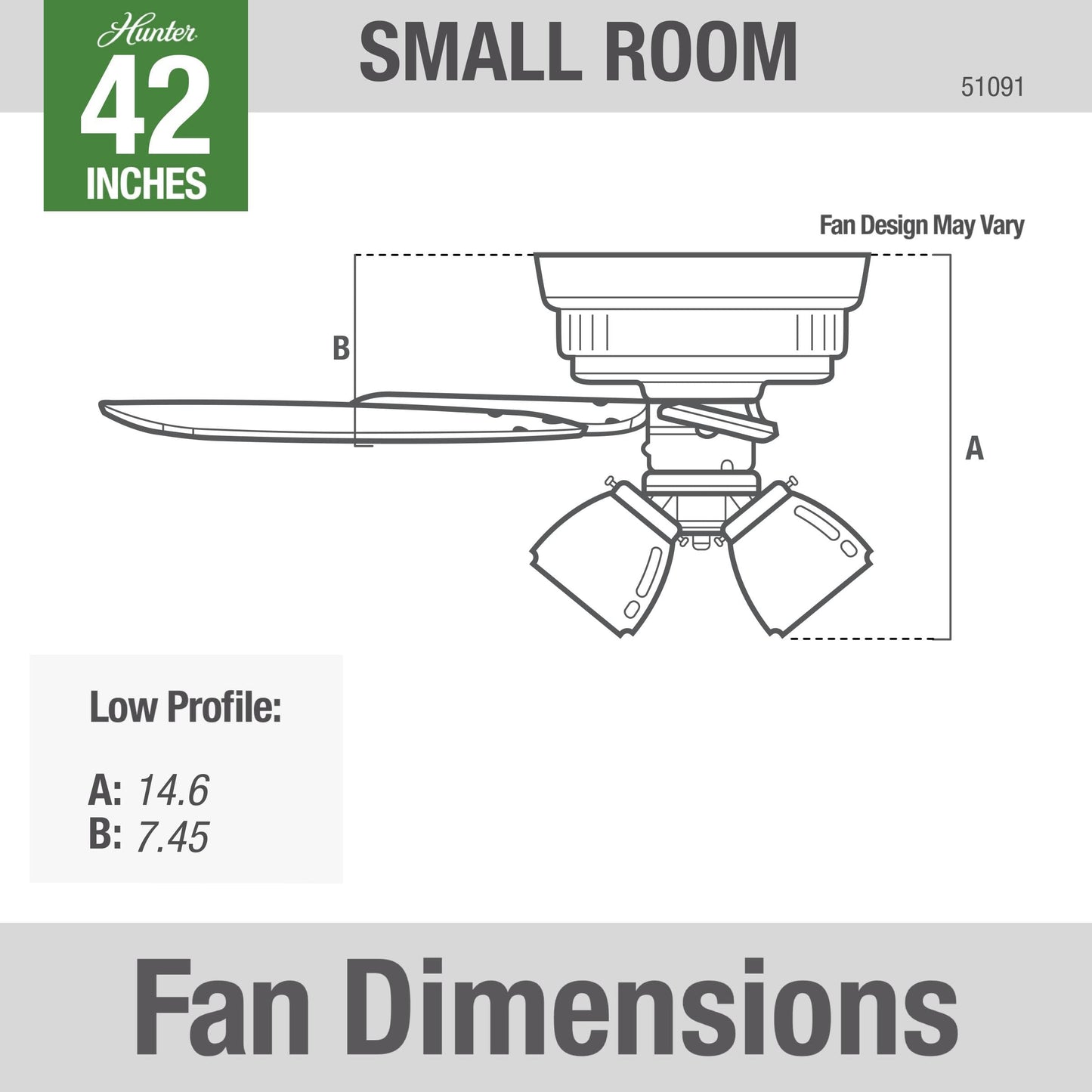 Hunter 42" Indoor Ceiling Fan with LED Light, 5-Blade Bronze, Pull Chain, Low Profile, Bedroom/Living/Kitchen, No Remote
