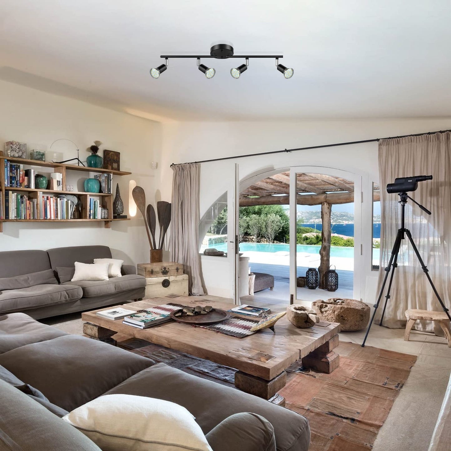 Unicozin 4-Light LED Track Lighting Kit, Black, Rotatable Heads, Ceiling Spotlights with 4x 4W Daylight GU10 Bulbs (5000K, 400LM)