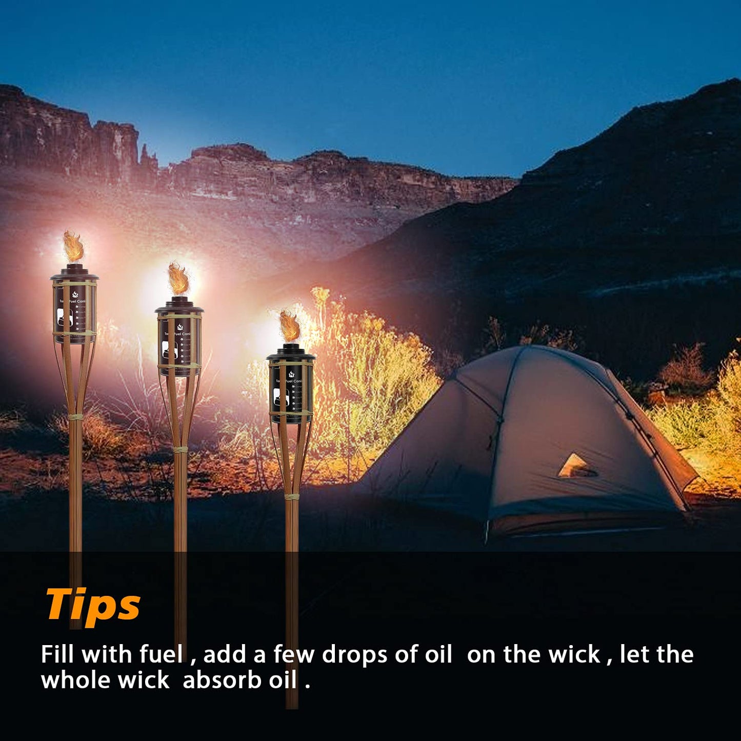 ZSZMFH 6-Pack 12oz Bamboo Torch Fuel Canisters with Wicks & Covers, Refillable Citronella Torch for Outdoor, Garden, Luau Party