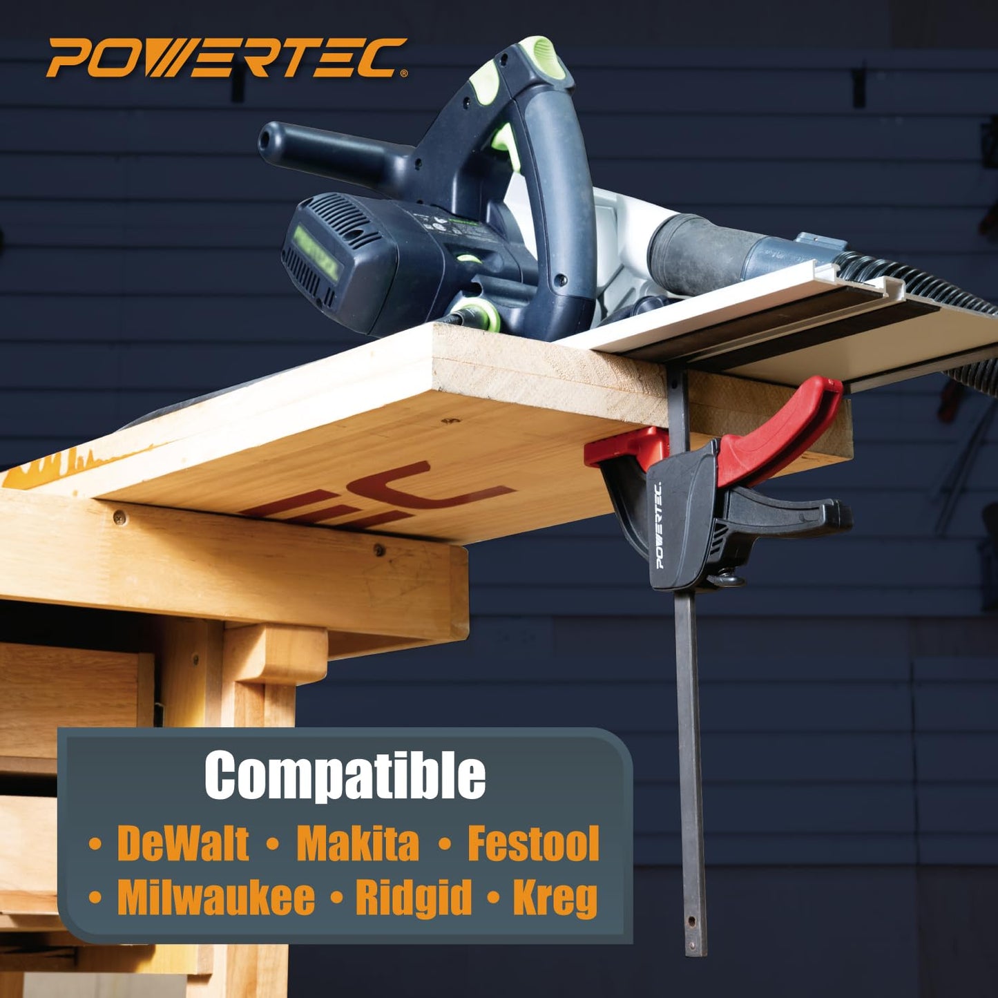POWERTEC 2 PK Tracksaw Track Guide Rail Clamp, 8-3/4 Inch Quick Release Clamps for Circular Saw Guide Rail System, Woodworking, 71423V