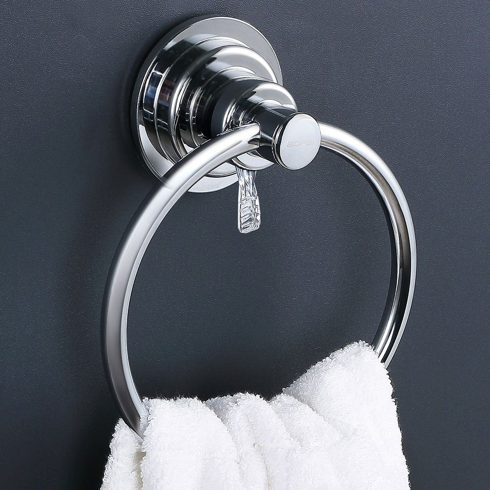 BOPai Drill Free Powerful Vacuum Suction Cup Towel Ring Shower Washcloth Hand Towel Round Holder