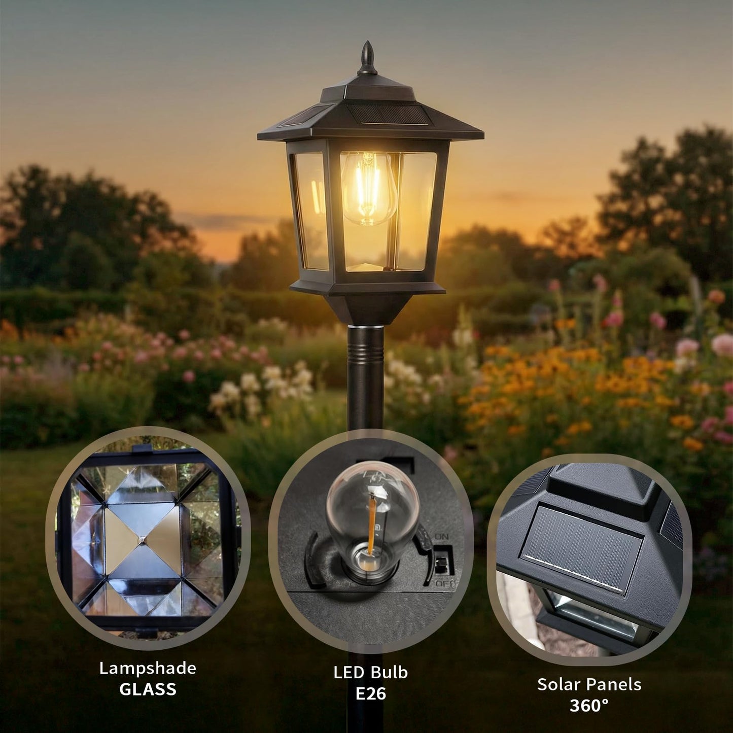 PASAMIC Outdoor Solar Post Lights, 2-Pack 63" Dusk to Dawn Lamp Posts, Waterproof Warm White Patio Floor Lamps with Replaceable Bulb