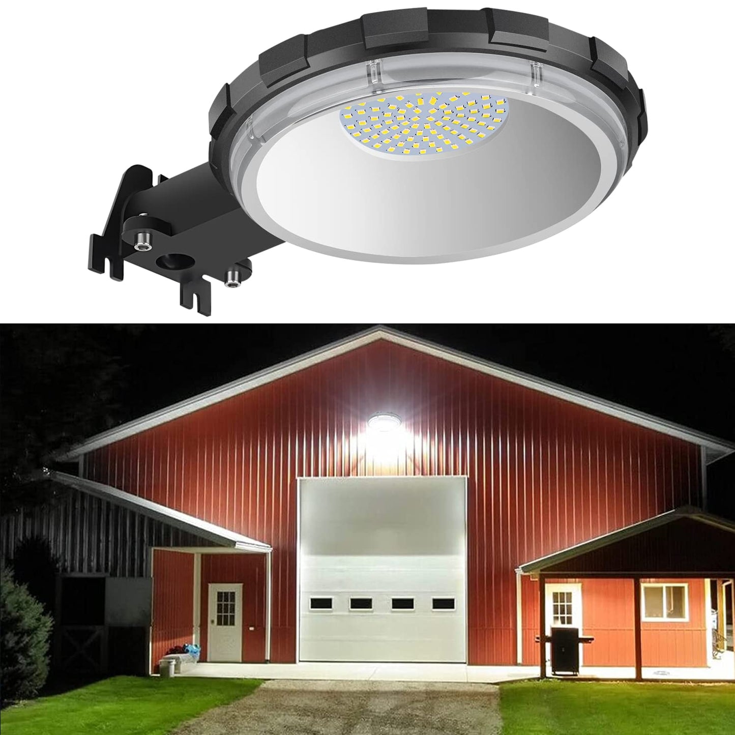 Karjoefar 100W LED Barn Light, 10000LM Daylight 5000K, Dusk-to-Dawn Outdoor Flood Light, IP65 Waterproof for Garage Yard Street