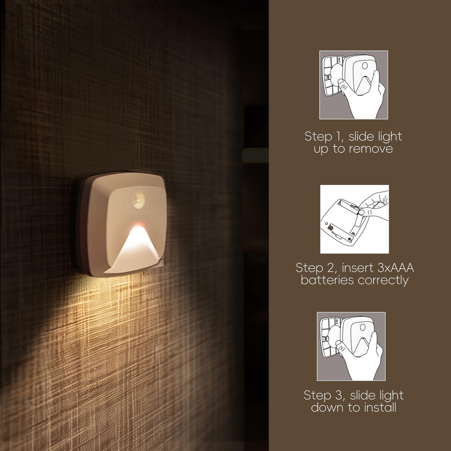 Innofox 6-Pack Stick-On Motion Sensor LED Lights, Warm White Night Light for Stairs, Closet, Kitchen, Hallway, Bedroom, Battery Operated