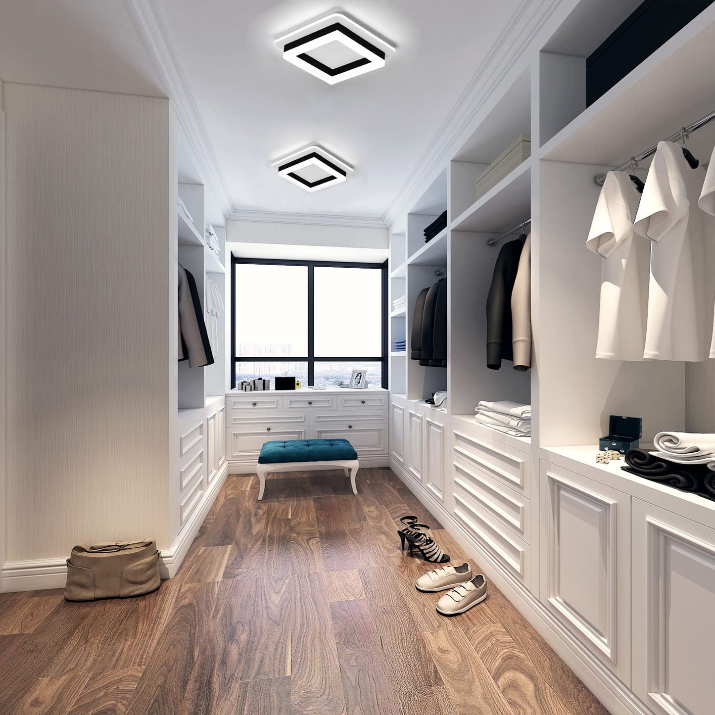 24W Square Modern LED Ceiling Light, Black Flush Mount, Cool White 6000K, Small Fixture for Hallway, Living Room, Bedroom, Kitchen